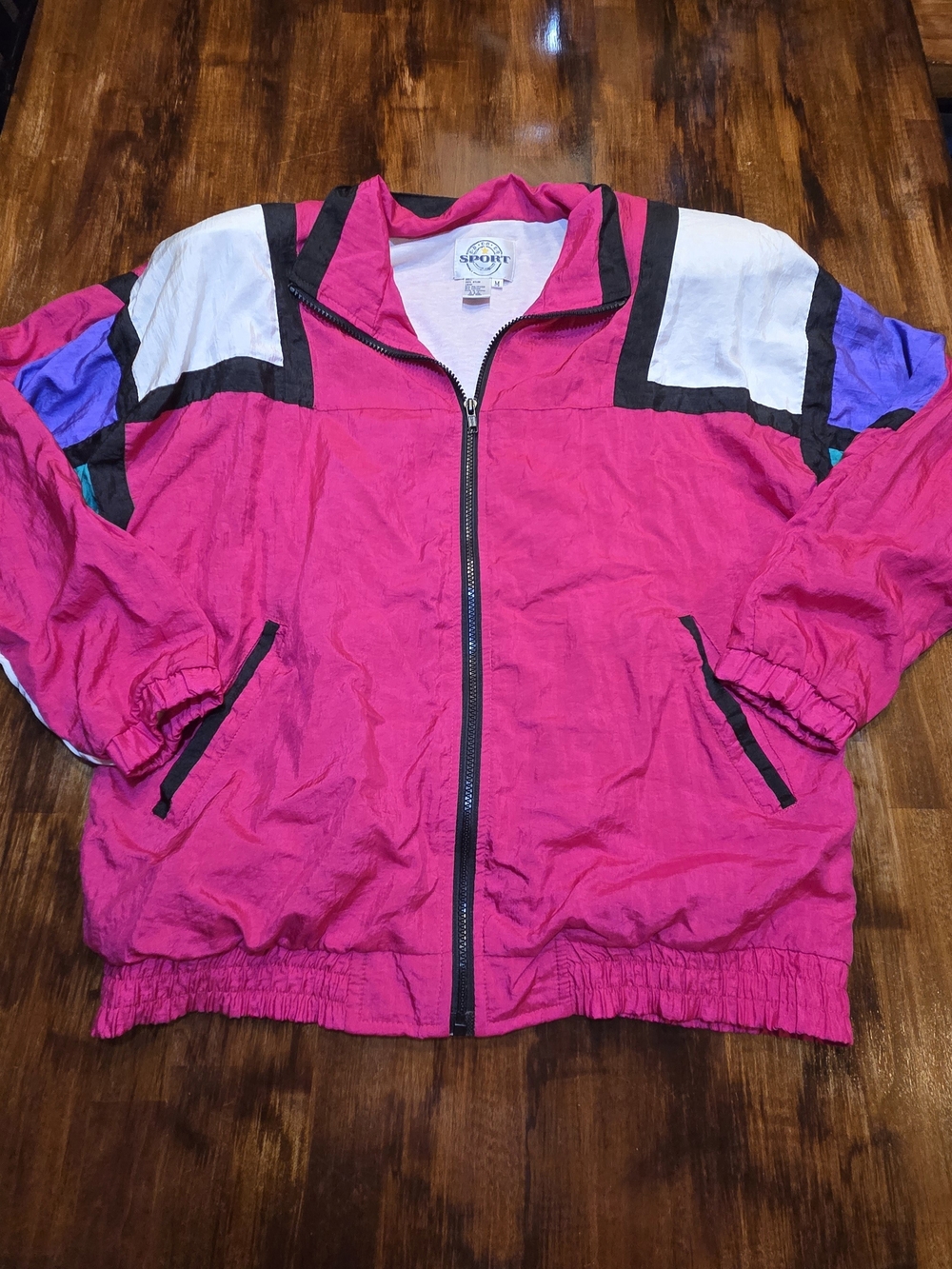 Vintage Colorblock Windbreaker Retro Jacket Women’s Size M Nylon 80s Streetwear